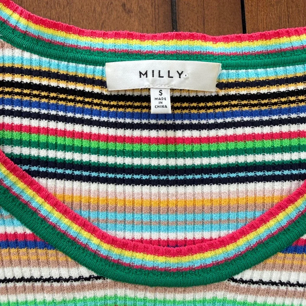 Milly Womens Multicolor Striped Ribbed Knit Scoop Neck Bell Sleeve Top Small - Picture 4 of 8